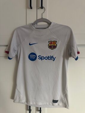 Nike Kids White FC Barcelona Soccer Jersey with Blue Accents